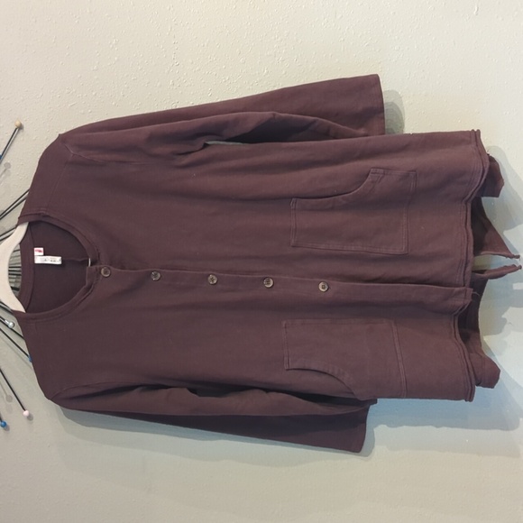 Kleen Brown Button Down Top Cotton Pockets Breathable Lagenlook Small Minimalist - Picture 1 of 13